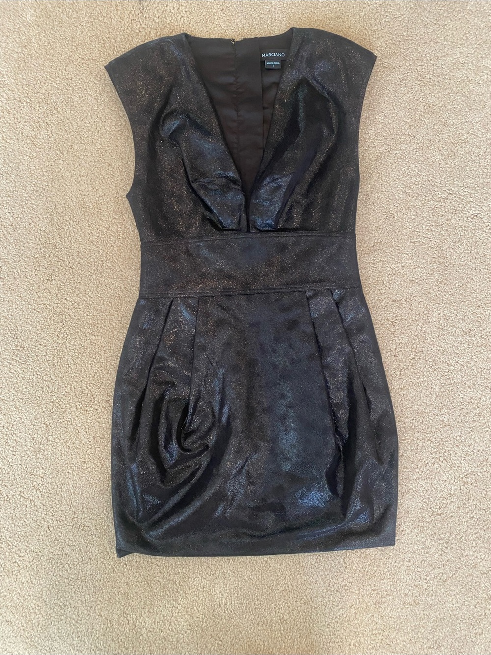 Marciano Black Solid Woven V-Neck Sleeveless Mini Dress Zip Closure Size S